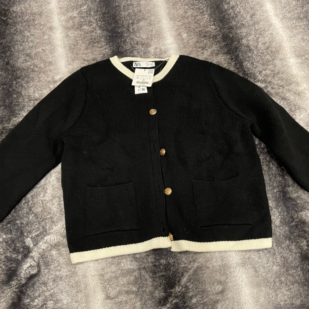 Brand new Zara Black Cardigan with White Trim